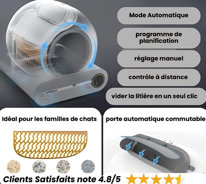Bac à Litière Intelligent pour Chat, Litière automatique chat , bac à litière autonettoyant électrique