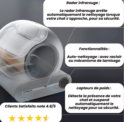 Bac à Litière Intelligent pour Chat, Litière automatique chat , bac à litière autonettoyant électrique