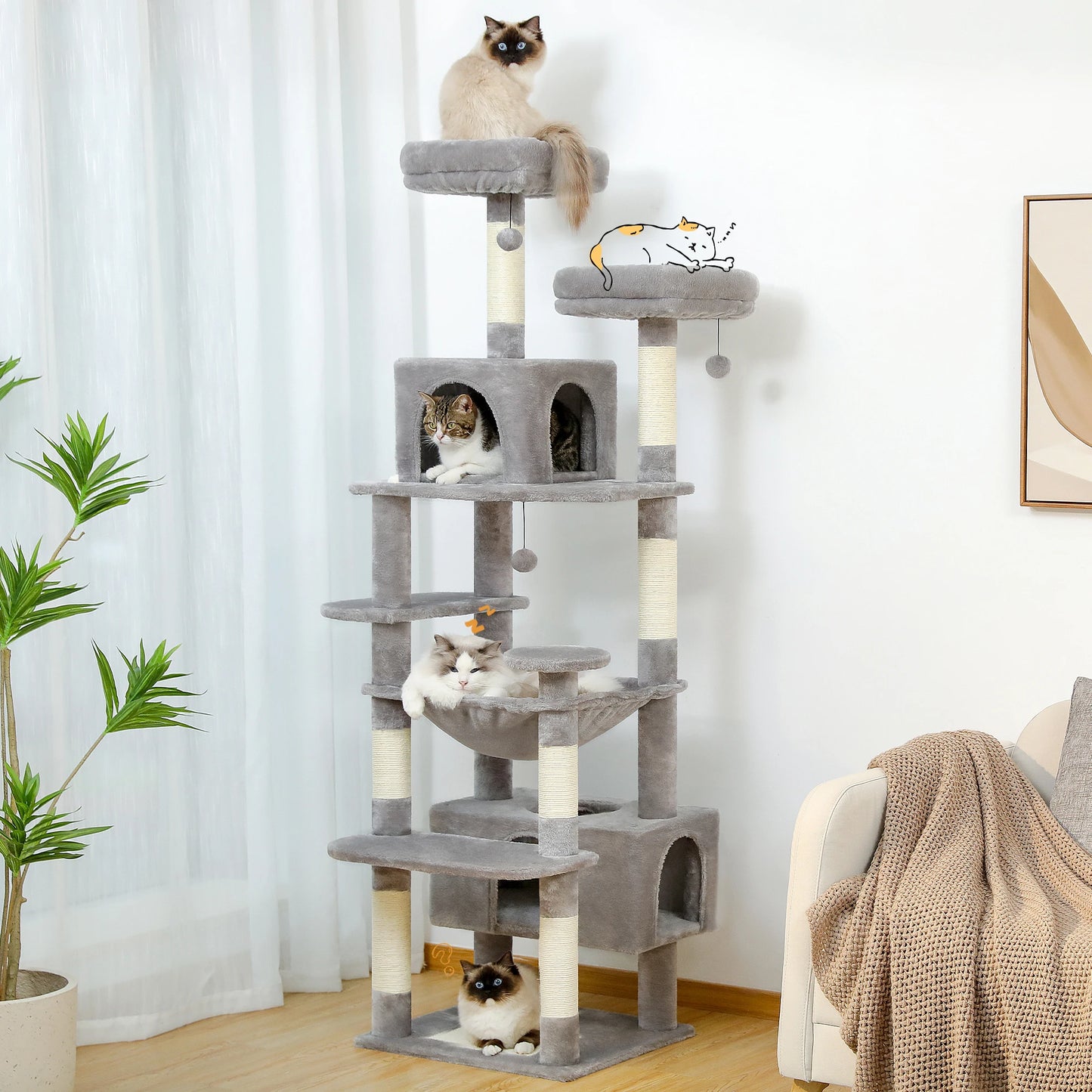 Arbre à chat, Aire de jeu pour chat, Plateau et poteaux pour chat